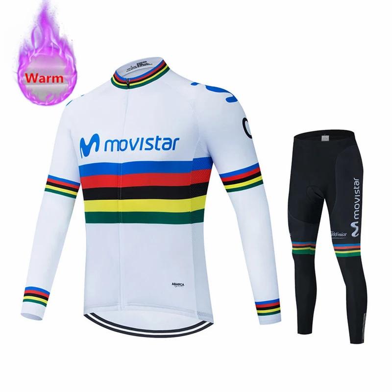 Movistar Racing Thermal Fleece Cycling Jersey Set Bicycle Bib Shorts Bike Clothing Ropa Maillot Ciclismo Hombre Bicicleta Kit