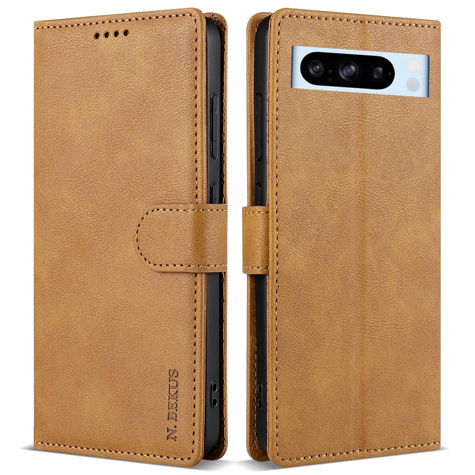 

For Google Pixel 8 Pro Case Solid Color Leather Wallet Phone Cover Brown