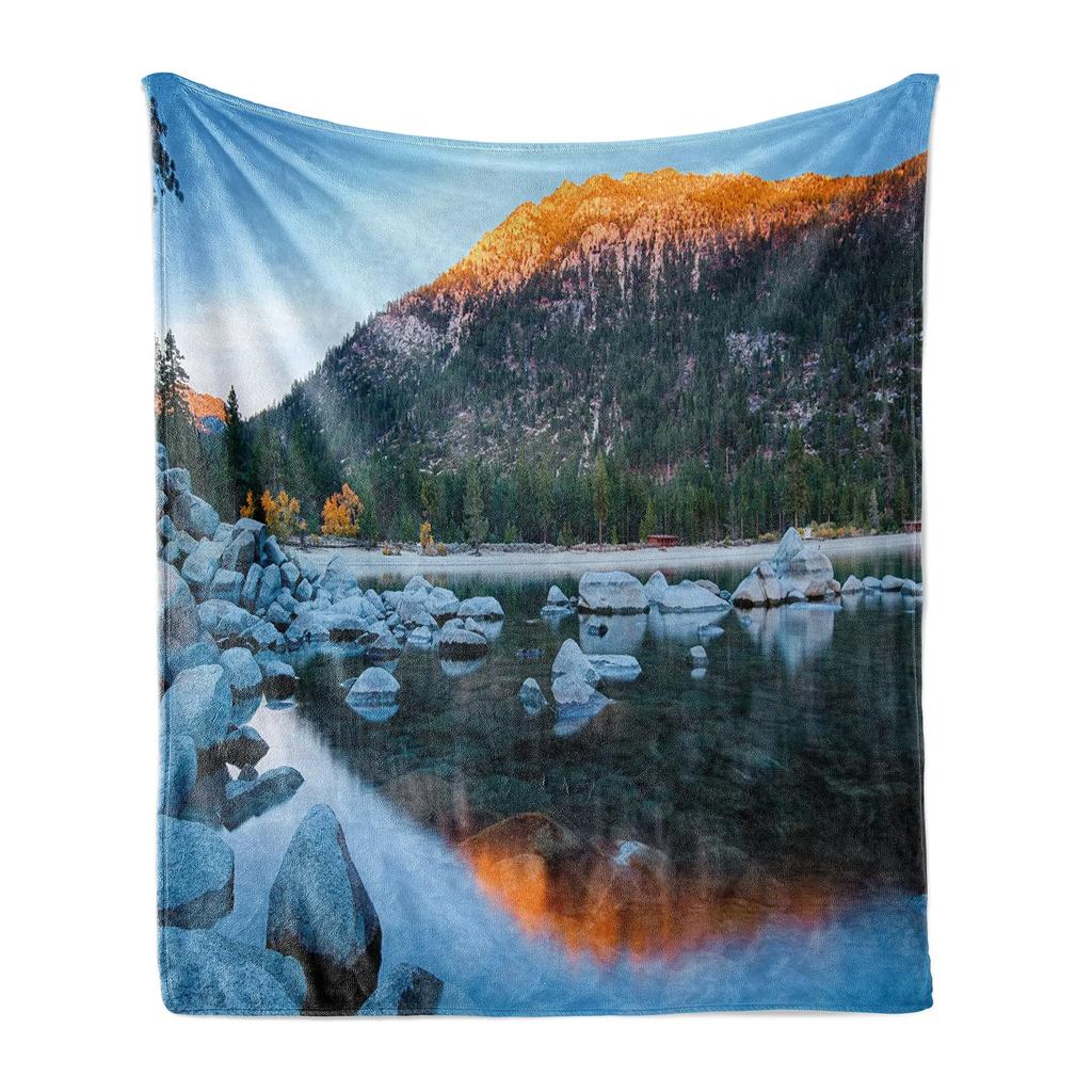 Landscape Throw Blanket, Grand Teton National Park Snowy Peak Mountains Nature Scene Picture Soft Flannel Blanket for Adult Gift