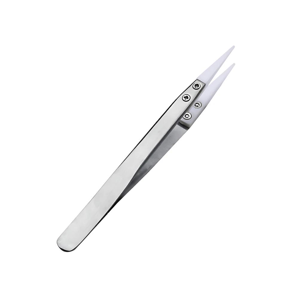 

1/2 шт. пинцеты с керамическим наконечником из нержавеющей стали, антимагнитные, устойчивые к высоким температурам, непроводящие наконечники, ручной инструмент 1 PC Straight