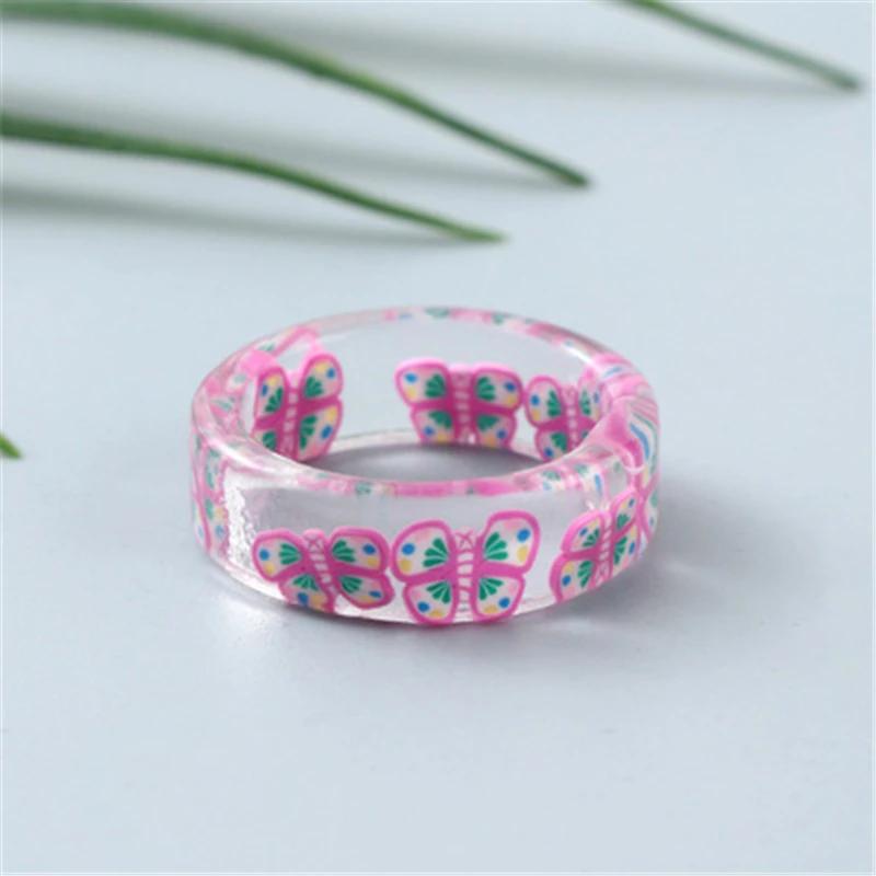 Brelocuri din rășină Inel pentru copii mici Inel cerc imprimat cu fluturi colorați Bijuterii pentru petrecere de nuntă pentru femei Anillos Cadou pentru prieteni