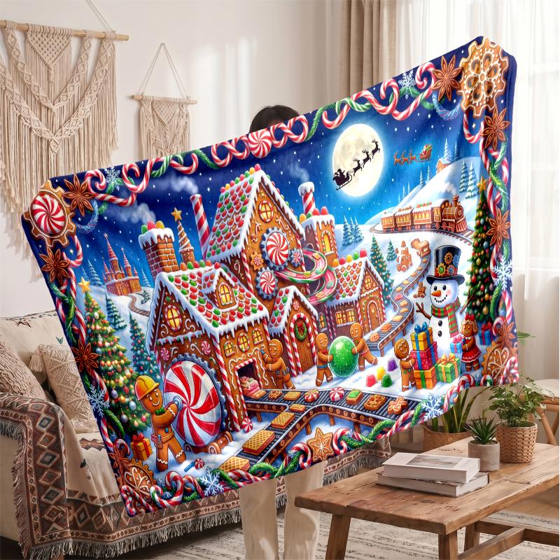 Christmas Flannel Throw Blanket Soft Warm Cozy For Sofa Bed Indoor Home Use Great Holiday Gift