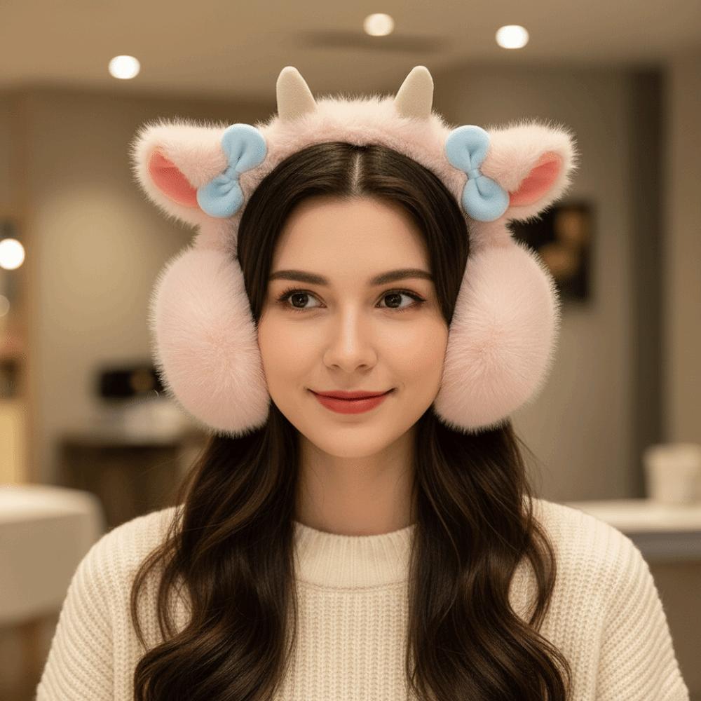 Small Bow-knot Little Lamb Horns Earmuffs Soft Plush Cute Ear Cover Cold Protection Earflaps  Ski