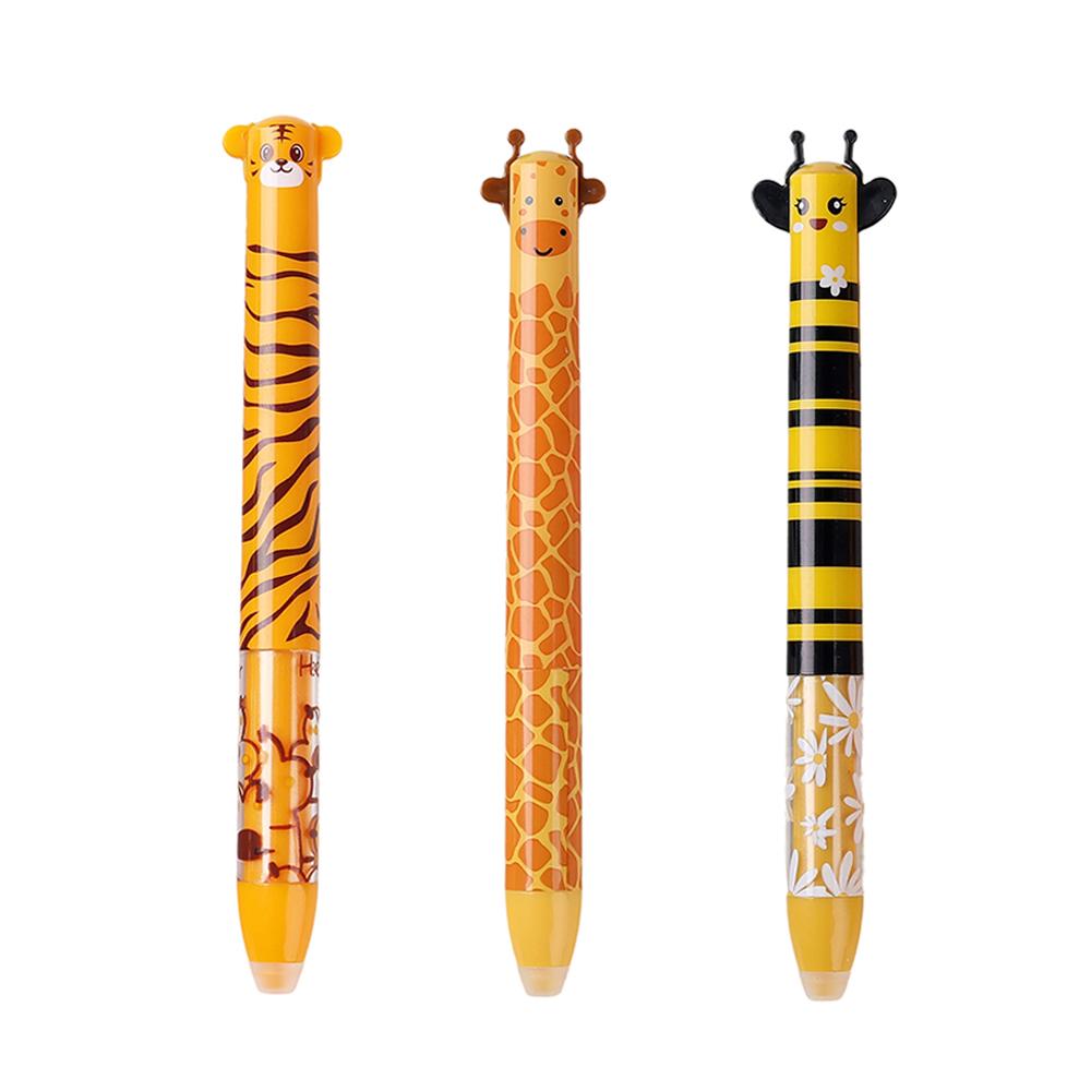 2 In 1 Erasable Gel Pen Cartoon Animals 0.5mm Blue Red Magic Ink Smooth Writing Washable Handle Office School Writing Stationery
