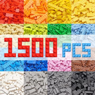 HIUME Klassische Bausteine Spielzeug 1500 Stück Block Lego Grundbausteine 12 Klassisch 14 Lose Alters Set, Erweiterung, Farben, Formen, Unisex, 6+