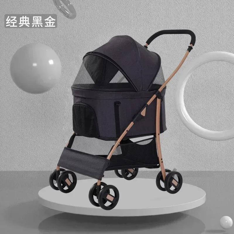 new Outdoor large space, four wheeled cat, dog, and dog cart, lightweight foldable and separated pet cart Pet Strollers