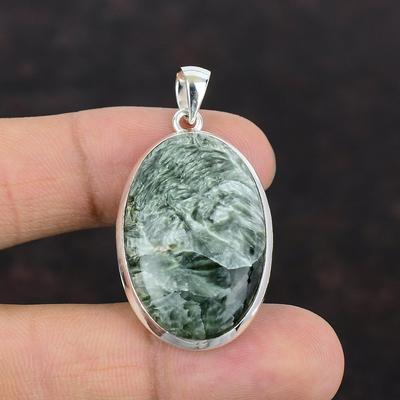 Seraphinit-Anhänger, 925er Sterlingsilber-Anhänger, toller Edelstein-Anhänger, handgefertigter Schmuck, Geschenk für Mama, brandneuer Anhänger, Seraphinit-Schmuck