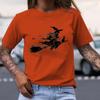 Women's Clothing Flying Witch and Black Cat Print Harajuku T-Shirt Short Sleeve Casual Summer Tee Shirt Spooky Season T-Shirts