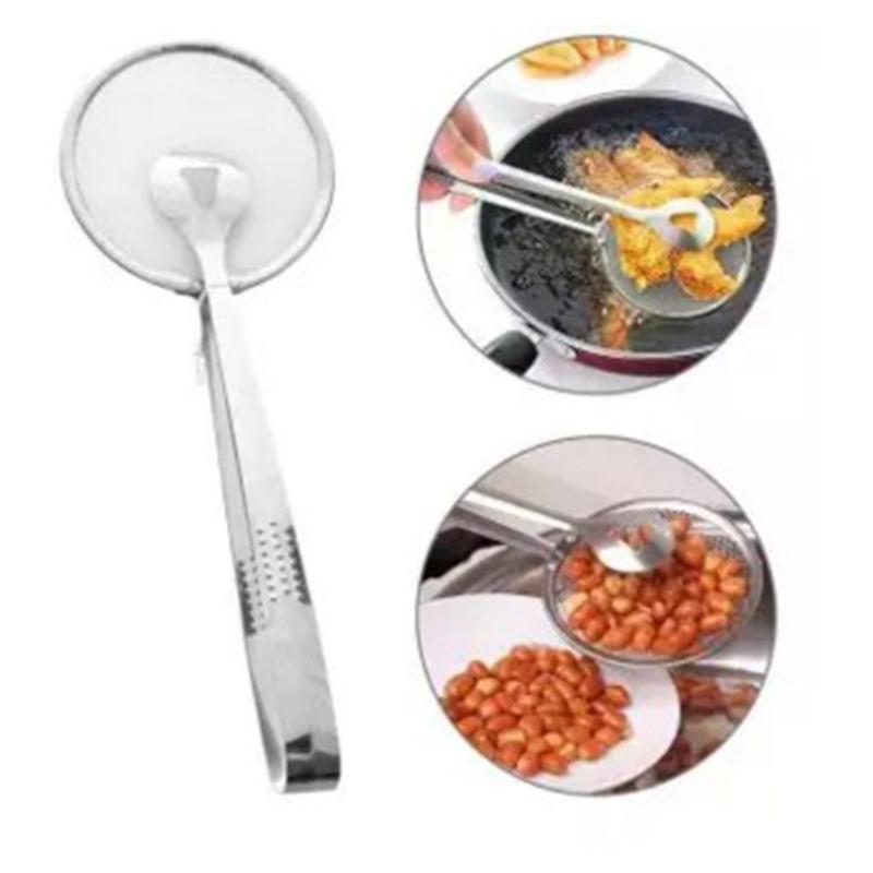 1PCS  2-in-1 Kitchen Multi-functional Stainless Steel Clamp Strainer Filter Spoon With Clip Food Kitchen Oil-Frying Salad BBQ Filter