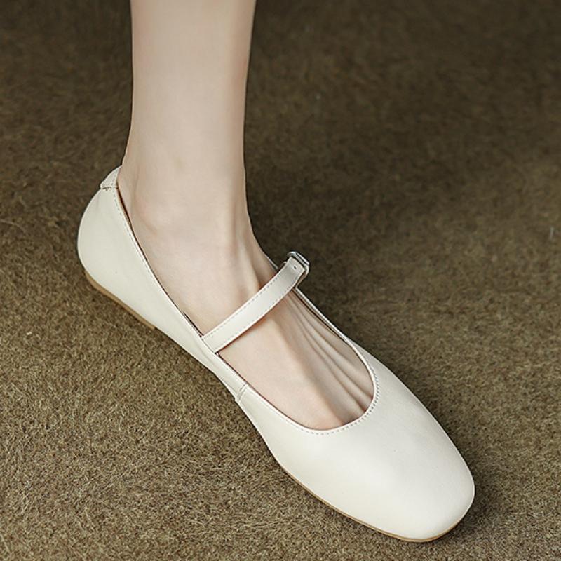 Fashion Loafer Women Flats Comfortable Genuine Leather Silver Nude Mary Janes Shoes Casual Flat Shoes Ladies Large Size 48