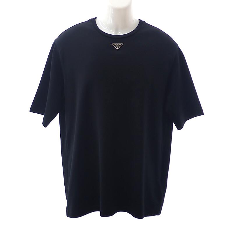 Prada UJN861 L Short Sleeve T-shirt Black Cotton Mens
