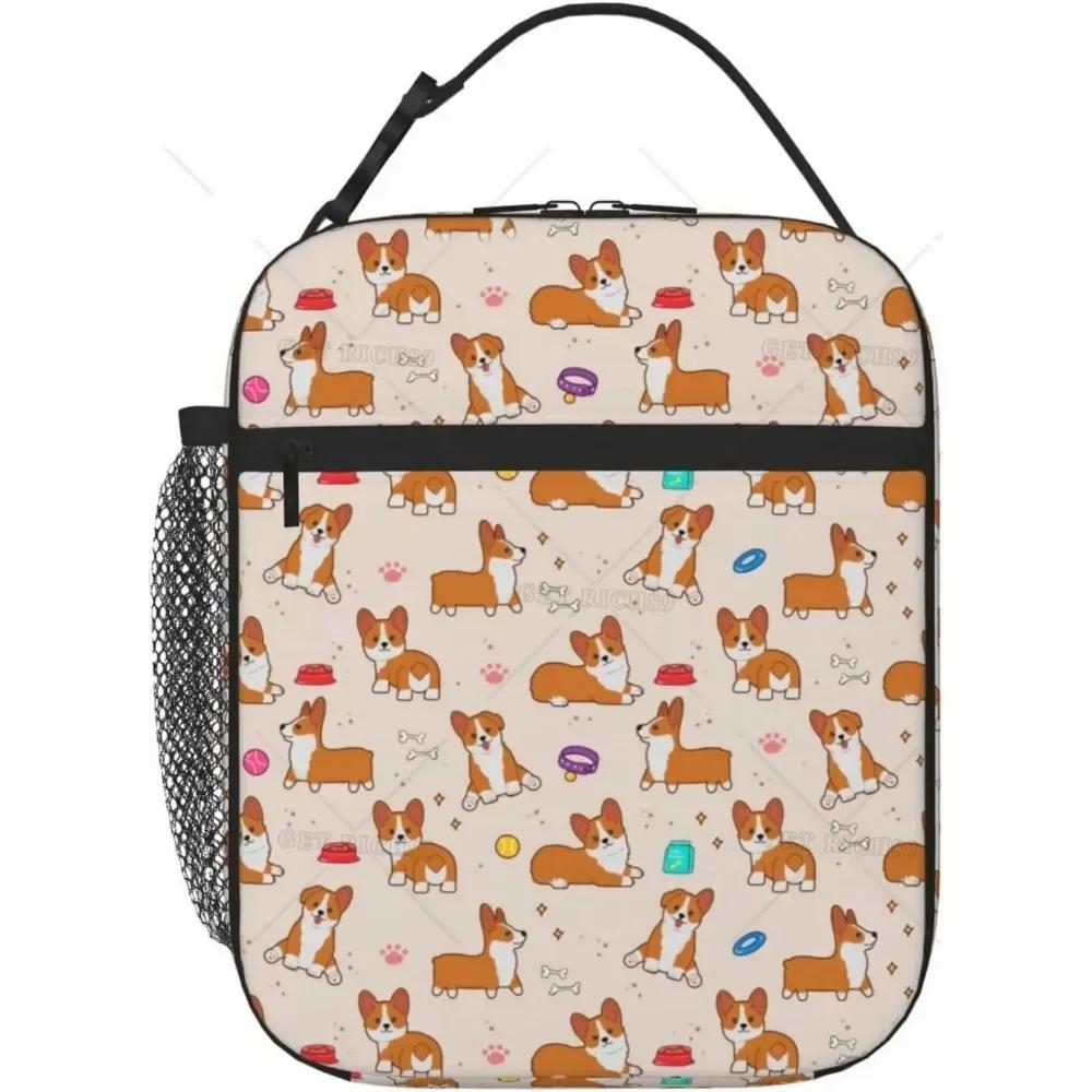 Corgi Lunch Bag Cute Cartoon Dog Heat Insulated Lunch Box Leakproof Durable Portable Reusable Handbags Large Thermal Cooler