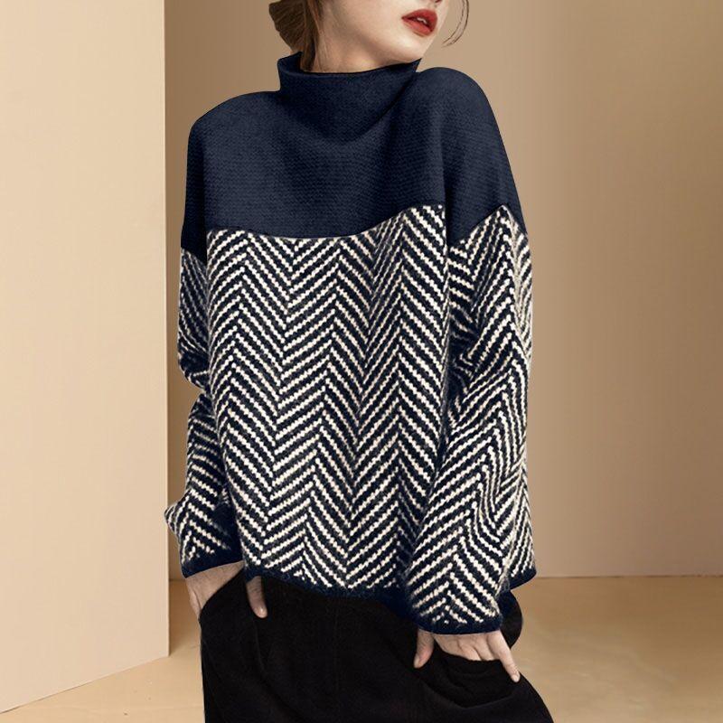 Fall/Winter Women's Semi-Turtleneck Sweater Plus Size Thickened Pullover Knitwear Design Sense Loose Knit Top Stretch Knit Jumper Outwear