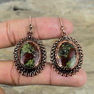 Dragon Bloodstone Earring Electroformed Copper Earrings Handmade Gemstone Jewelry Drop Earring Beautiful Electroformed Jewelry Gifts For Mom