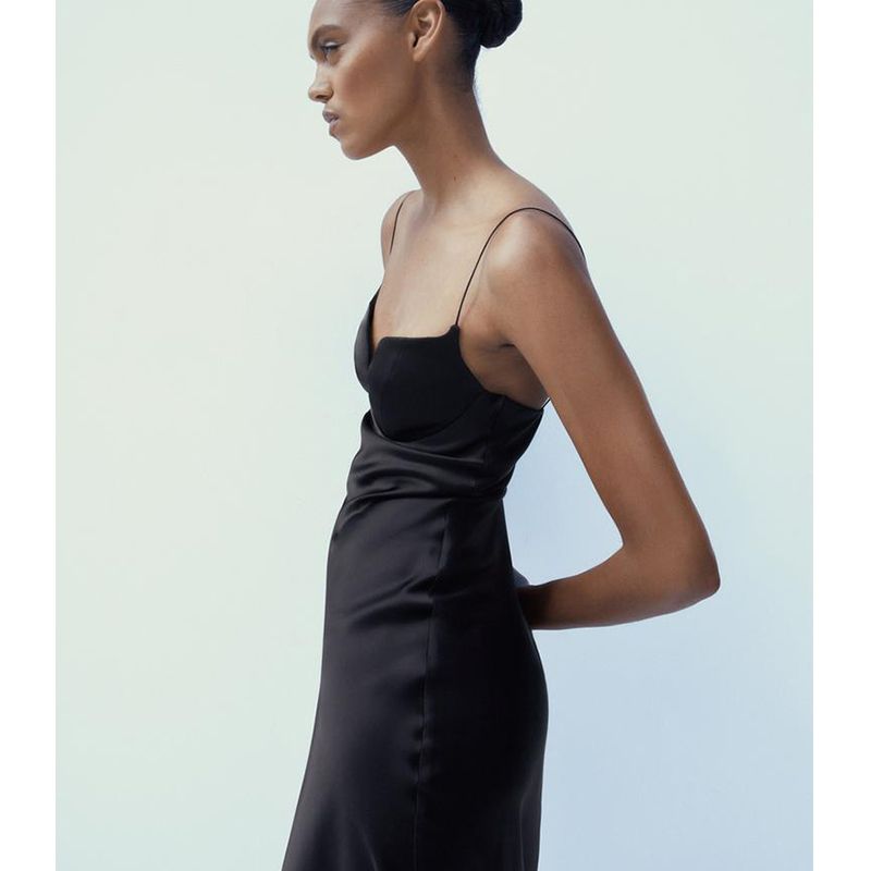 Summer New Product Women's Clothes French Heart-Shaped Collar Sleeveless Silk Satin Texture Length Camisole Dress 3614331