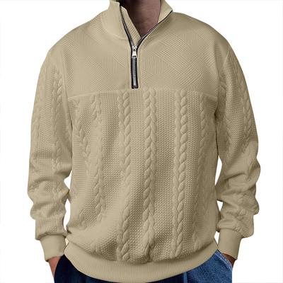Sweatshirts Voor Mannen Mock Neck Kabelbrei Pullover Tops Winter Lange Mouw Kleur Tops