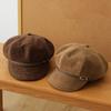 British Style Pu Leather Beret Brown Painter Hat Fashion Suede Octagonal Hat  Streetwear