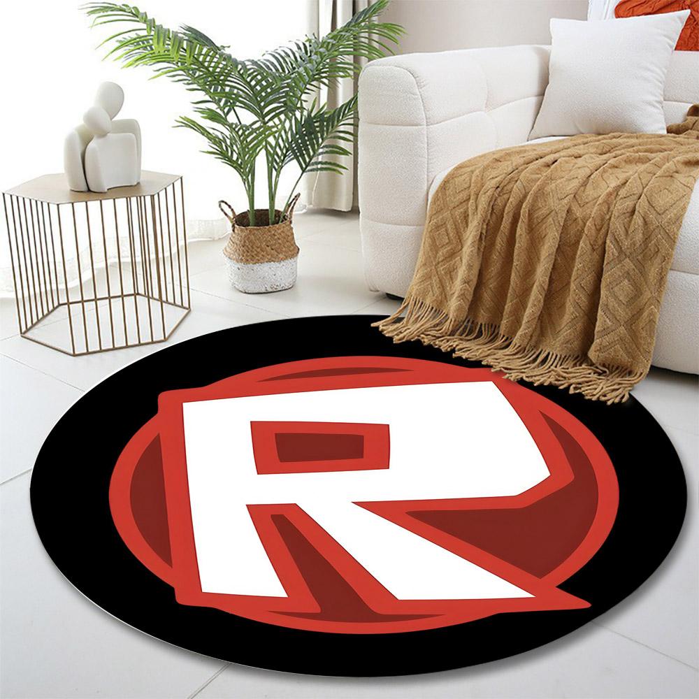 Bold Red "R" Logo Design Print round rug, living room, bedroom, playroom carpet, non slip floor mat, gift