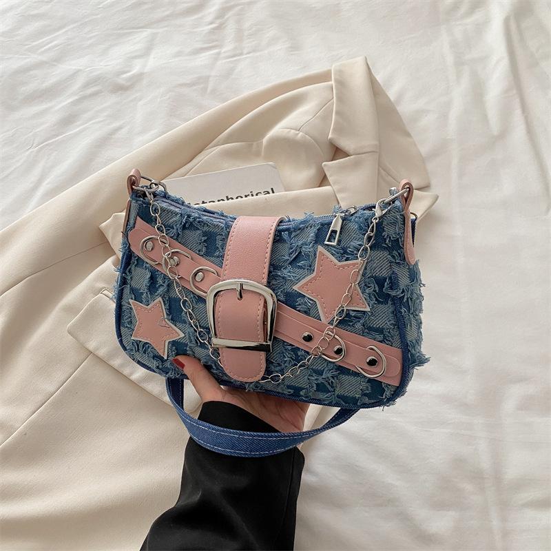 

Модные сексуальные красотки 2025 года, звезды, новая повседневная джинсовая цепочка, переносная сумка через плечо для женщин