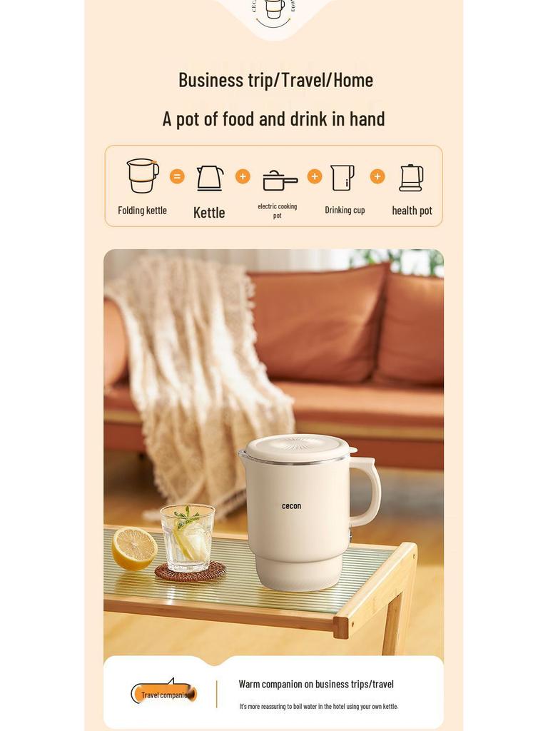 Xike Compact Folding Electric Kettle, Mini 304/316 Stainless Steel, Keep Warm Feature, Portable Design