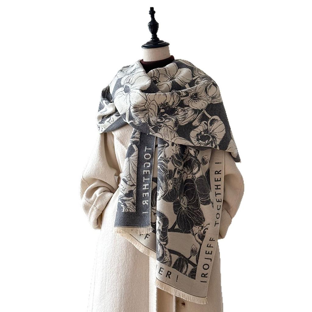 Light Luxury Alphabet Flower Scarf Women'S Autumn And Winter Air-Conditioned Room With Shawl Double-Sided Imitation Cashmere Warm Scarf