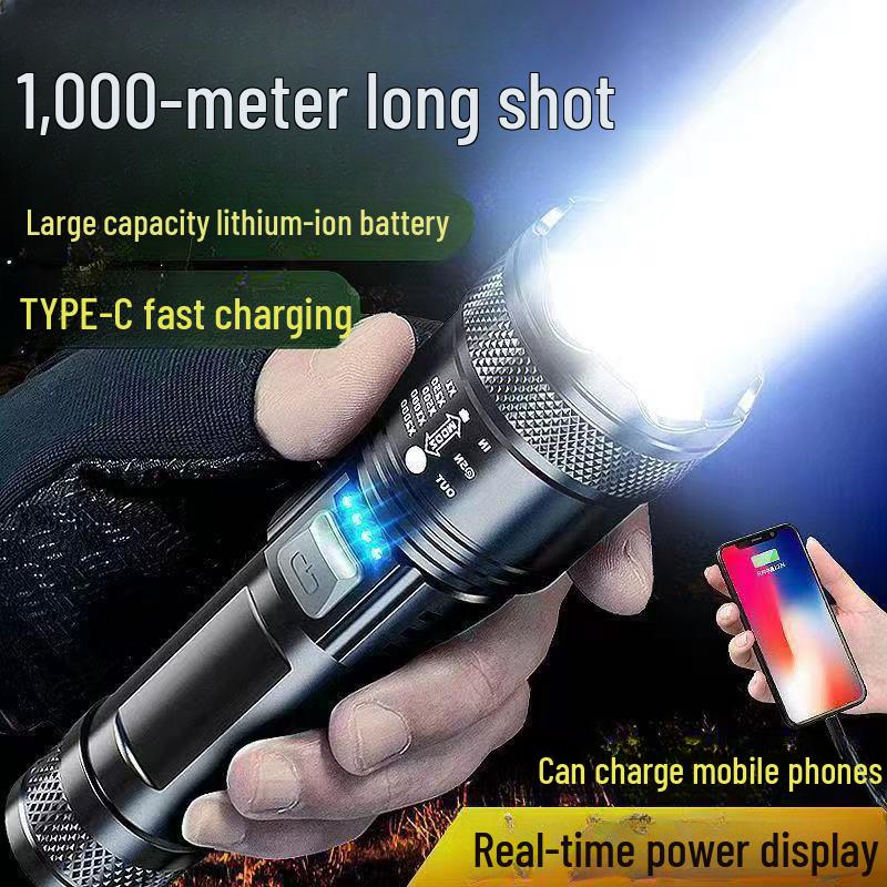 Rechargeable LED Flashlight: Portable, Long Battery Life, Focusing Zoom for Outdoor Patrols