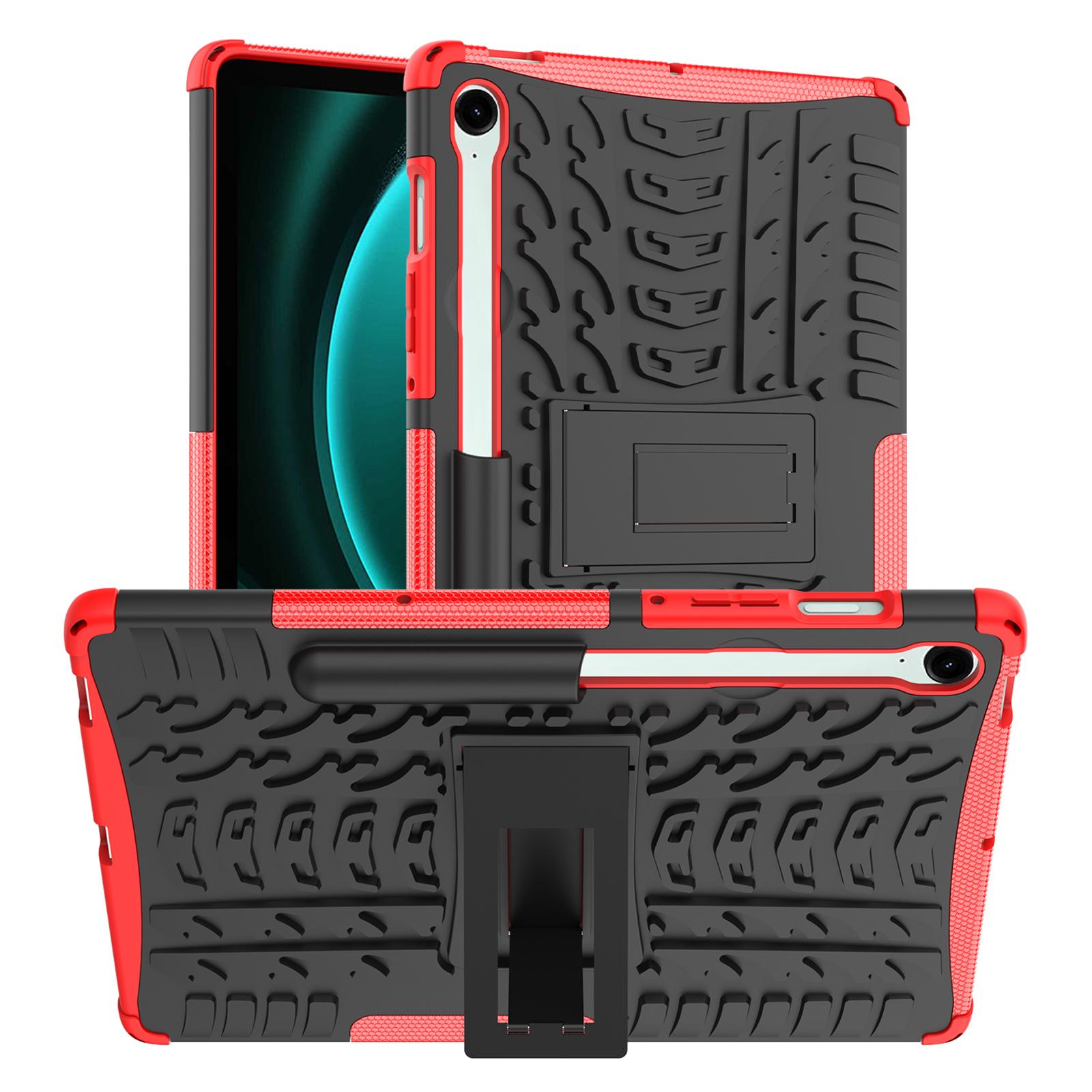 

For Samsung Galaxy Tab S9 FE Kickstand Case TPU+PC Tablet Cover Tire Texture Red