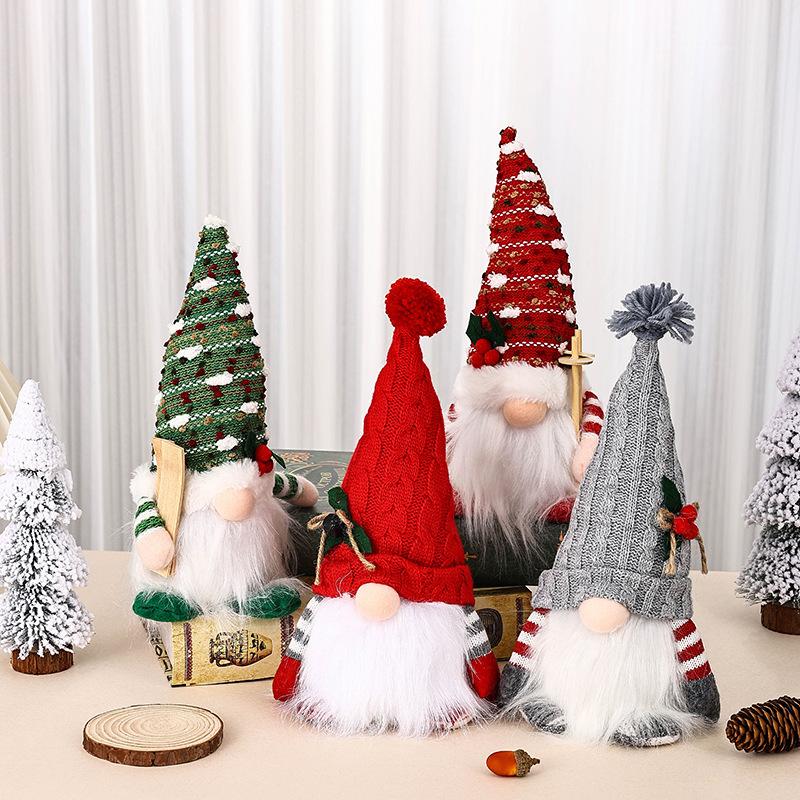 New Christmas Decoration Santa Claus Dwarf Knitted Hat Luminous Night Light Doll Ornament Christmas Gift