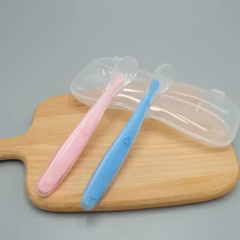 1/2Pcs Silicone Spoon Set Baby Learning to eat Training Spoon Baby Silicone Soft Spoon PP Plastic Box Children's Tableware Box