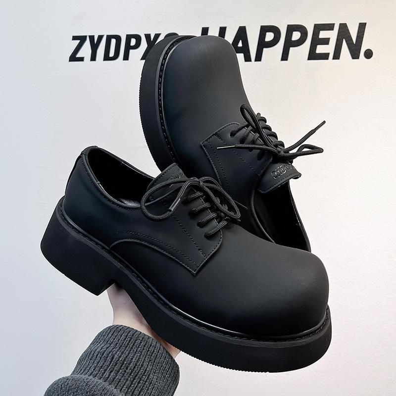 Leather shoes men's platform casual big head derby shoes men's high-end black wedding groom shoes 1255-A