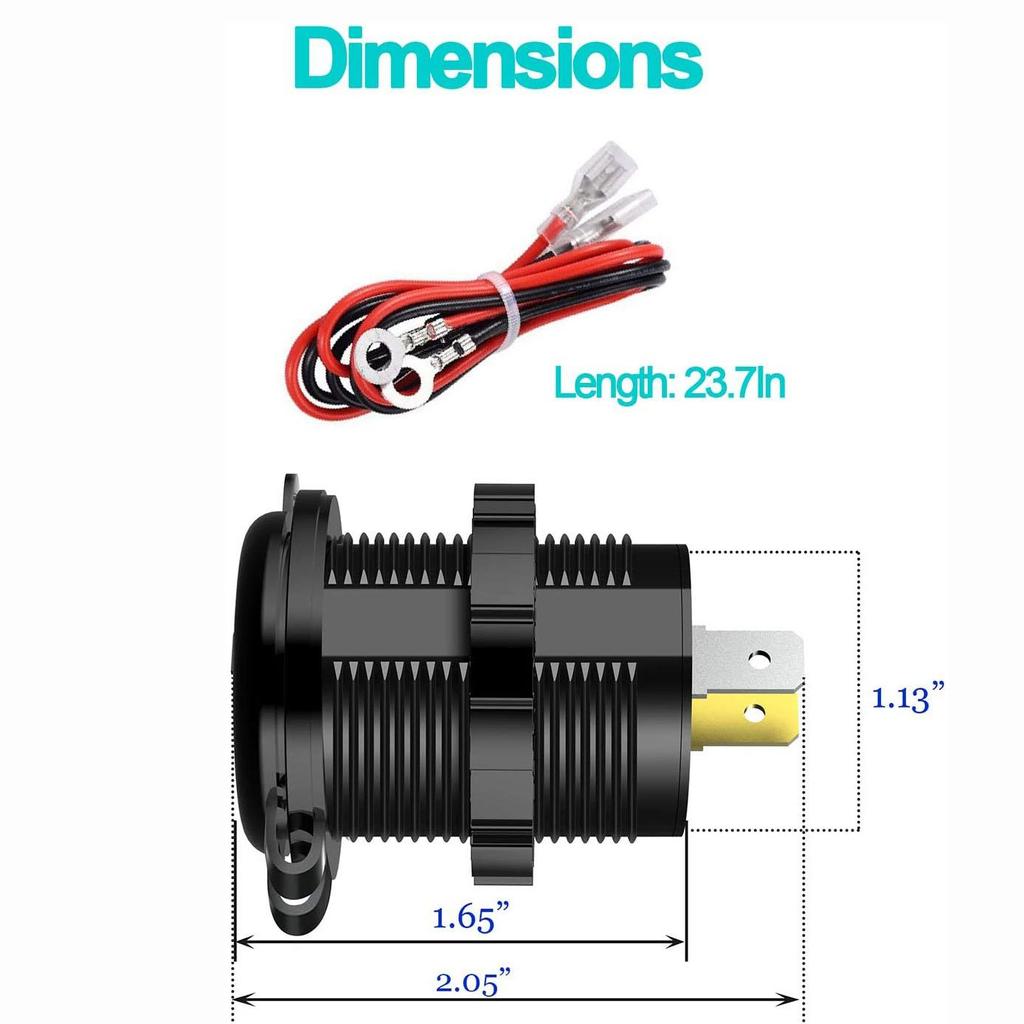 Quick Charge 3.0 Dual USB Charger Socket,Waterproof 12V/24V USB Outlet Dual Charger Socket with Touch Switch DIY Kit for Car, Golf Cart, Boat and More