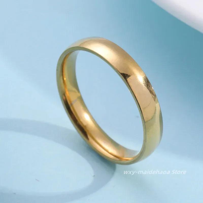 Fashion Simple Smooth Classic 4mm Stainless Steel Ring for Women and Men Classic Couple Rings Wedding Engagement Jewelry