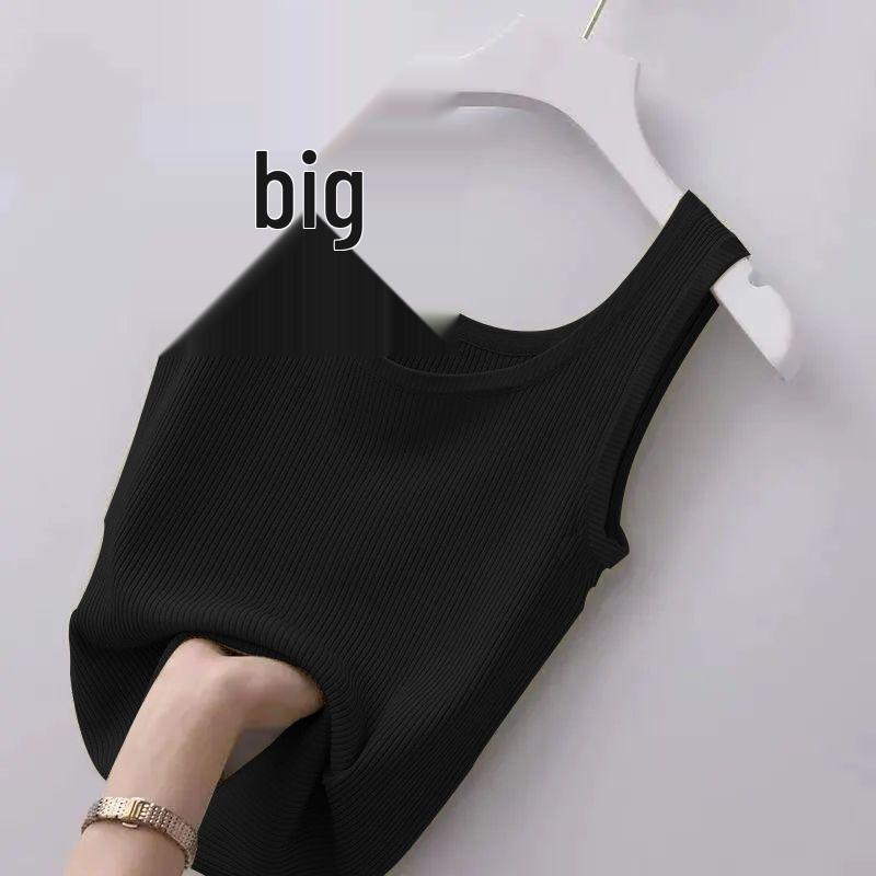 Ribbed Ice Silk Plus Size Tank Top for Women - Sleeveless, Slim Fit, Ideal for Layering or Wearing Alone in Spring/Summer. No Chest Pads.