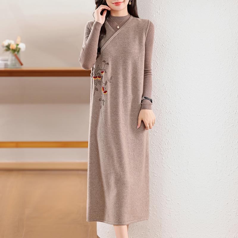 Dámské kašmírové šaty Qinghe kašmír 30% kašmír 70% vlna podzimní a zimní kašmírová sukně měkká a teplá