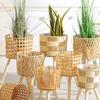 Rattan Indoor Plant Stand Handwoven Flowerpots Stool with Legs Floor Planter Basket Rack Plant Shelf for Garden Home