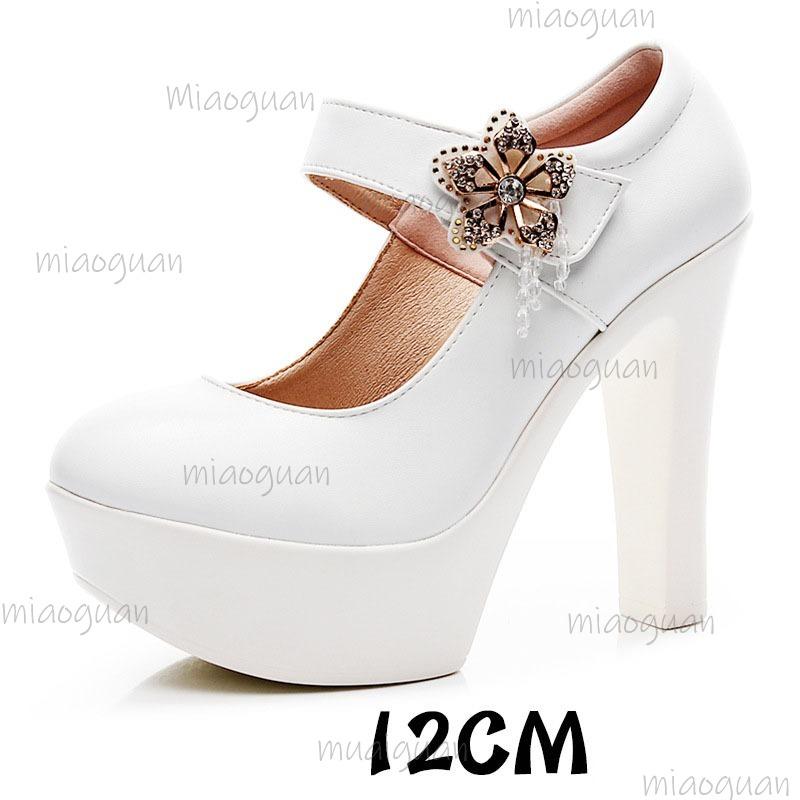 

Women s Platform Mary Jane Shoes Round Toe Ankle Strap High Heel Pumps Rhinestone Flower Beaded Elegant Women Shoes Fashion 42