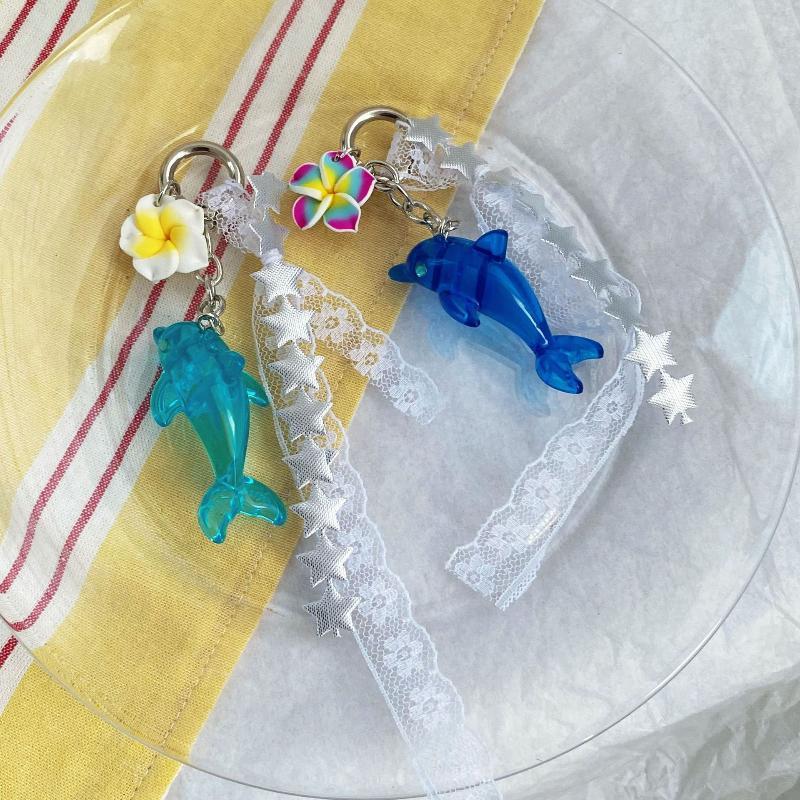Retro Dolphin Flower Lace Bag Charm Cute Y2K Style Portable Decor for Girls Summer Island Trip Bag Accessories