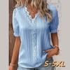 Summer Vacation Fashion Hollow V-neck Lace Short-sleeved Women's Shirt