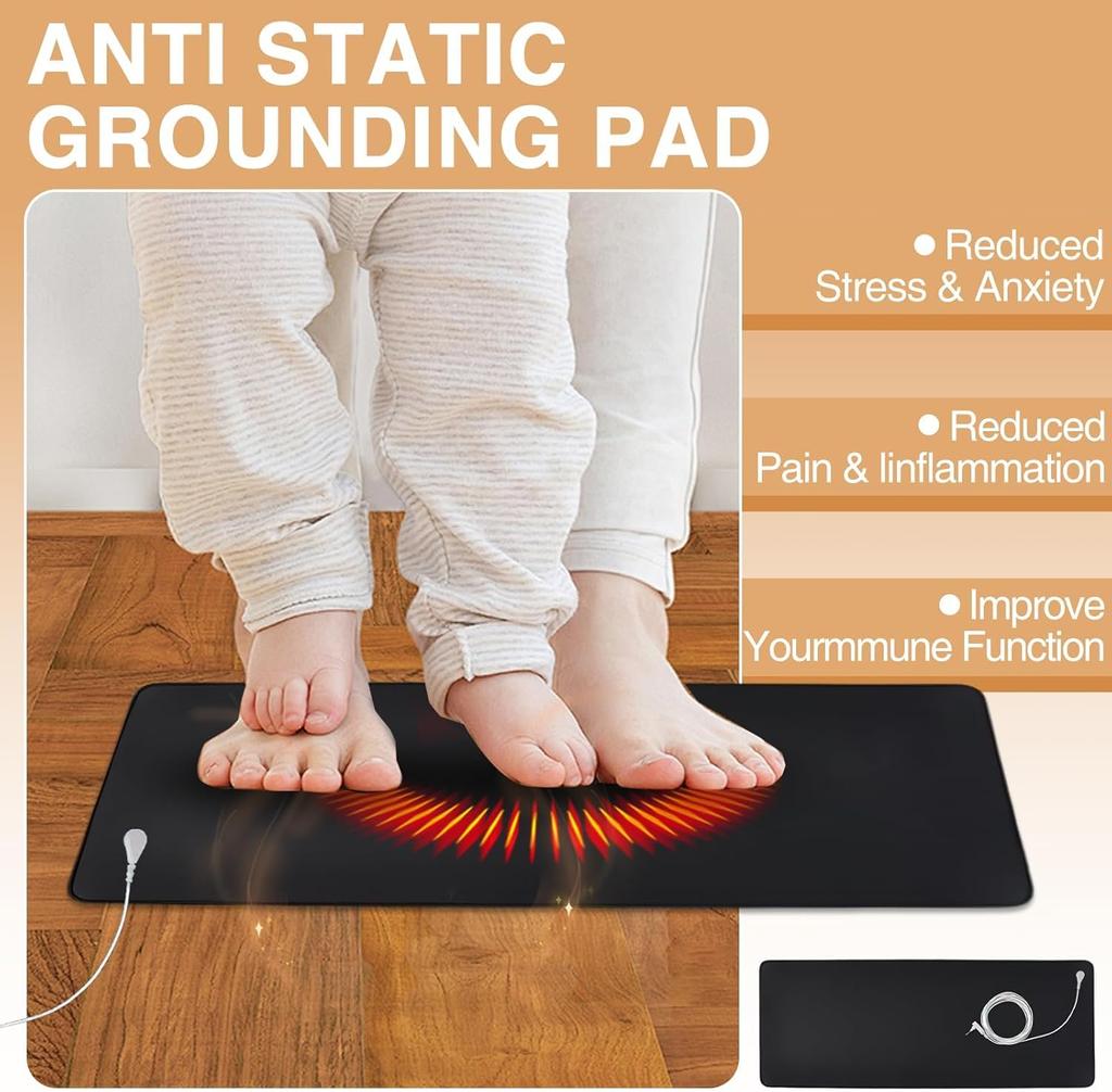 Jordningsmatta-kit med 15ft jordningssladd, jordningsplatta för hälsa, jordningsbäddmatta för fotmatta, datormatta, sovmatt, husdjursmatta (10" x 26.7")