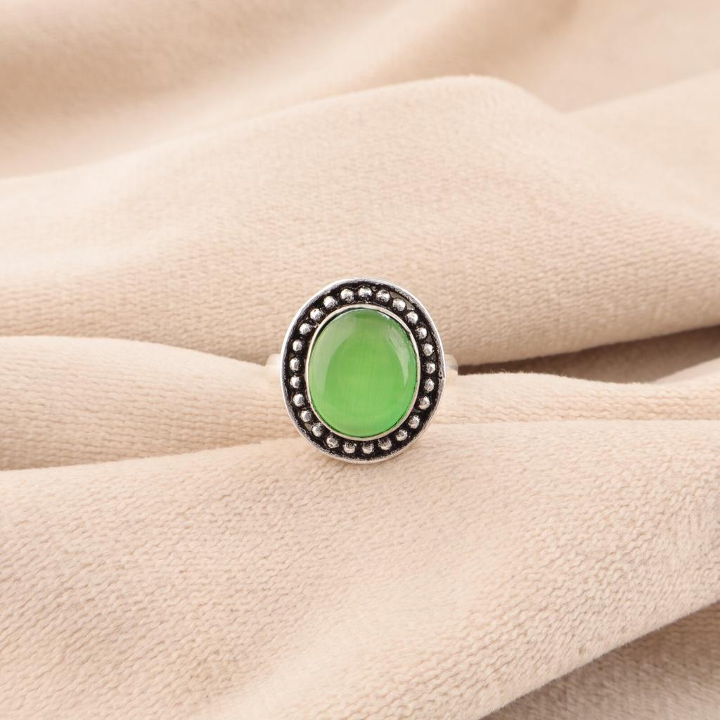 Green Cat's Eye Gemstone 925 Sterling Silver Jewelry Handmade Bridesmaid Ring RR-62-44