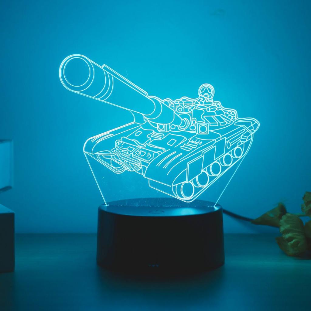 Modern Geometry 3D Tank Night Light USB Powered Touch Control Seven Color Gradient, Suitable for Desktop and Bedroom Decoration