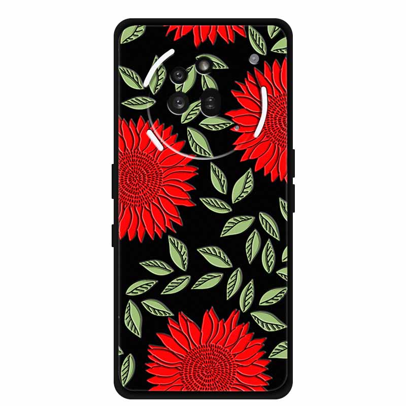 3D Prägehülle Für Nothing Phone 3A Pro Hülle 3 A Pro Hülle Blumen Schwarzes Silikon Weiche Rückabdeckung Für Nothing Phone3A Pro Hülle