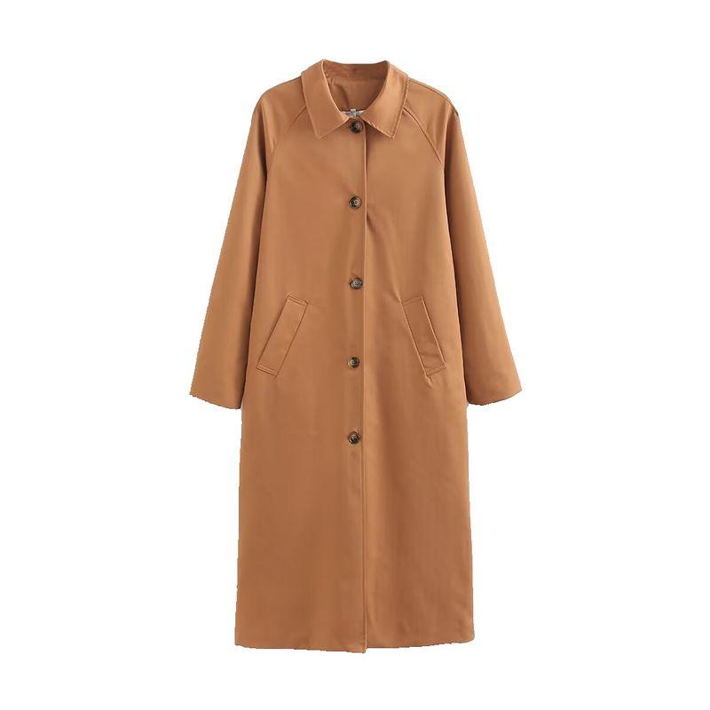 

Kaslead New Arrival Women s Fashion Style Stylish Simple and Versatile Plaid Lining Trench Coat Outwear Chocolate color L