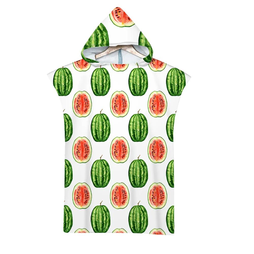 Hooded Bath Towel Robe Poncho Swimming Beach Towel Surf Man Lady Fast Quick Dry Bathrobe Beachwear-Fruit Watermelon Dragon Fruit