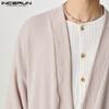 INCERUN Oversized Men Drop Shoulder Long Sleeve Bandage Ribbed Cardigan Baggy Kimono Tops