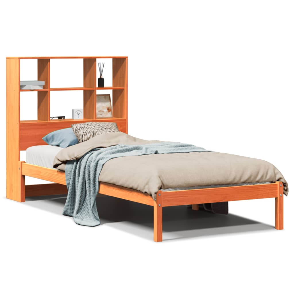 Vidaxl Bed With Shelf, Without Mattress, Waxed Brown, 100X200 Cm, Pine