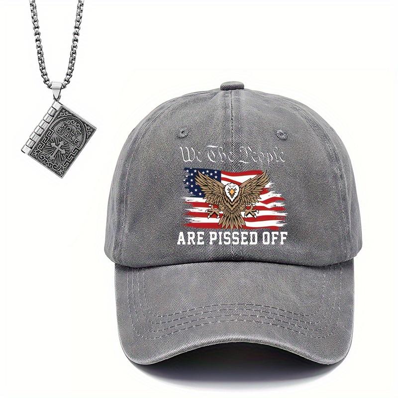 

Комплект из 2 мужских бейсболок с ожерельем и принтом американского орла, бейсболка, модный индивидуальный дизайн, перевод книги, цепочка с подвеской, шляпа от солнца серый