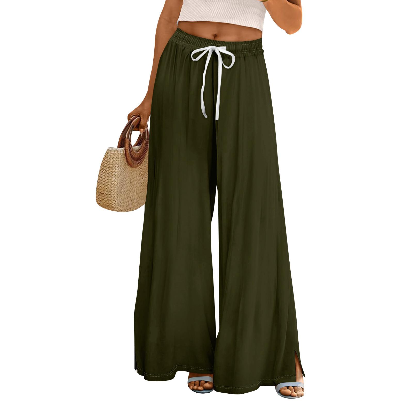 

Women Summer Boho Palazzo Pants High Waist Wide Leg Printing Casual Trousers With Pockets L армия зеленый