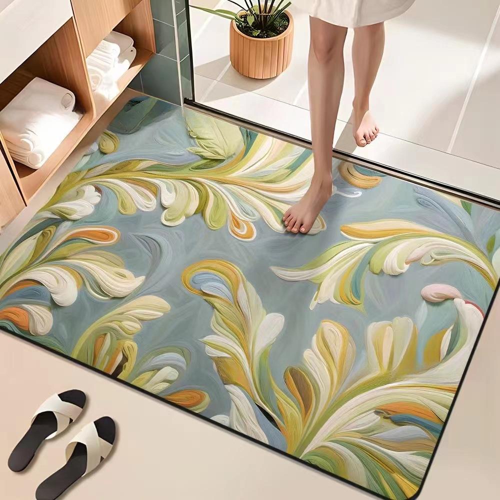 Flower Printing Bathroom Thickening Mat Bath Non-slip Carpets In Wash Basin Bathtub Side Floor Rug Shower Room Doormat Memory Foam 3D Pad