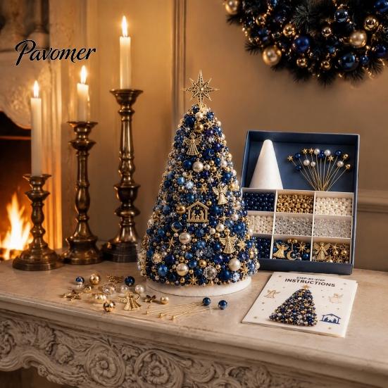 Handmade Gift for Craft Lovers DIY Beaded Tree Kit Adults, Christmas Bead Kit, Ornament Crafting Set 3D Holiday Tabletop Mantel Decoration Festive